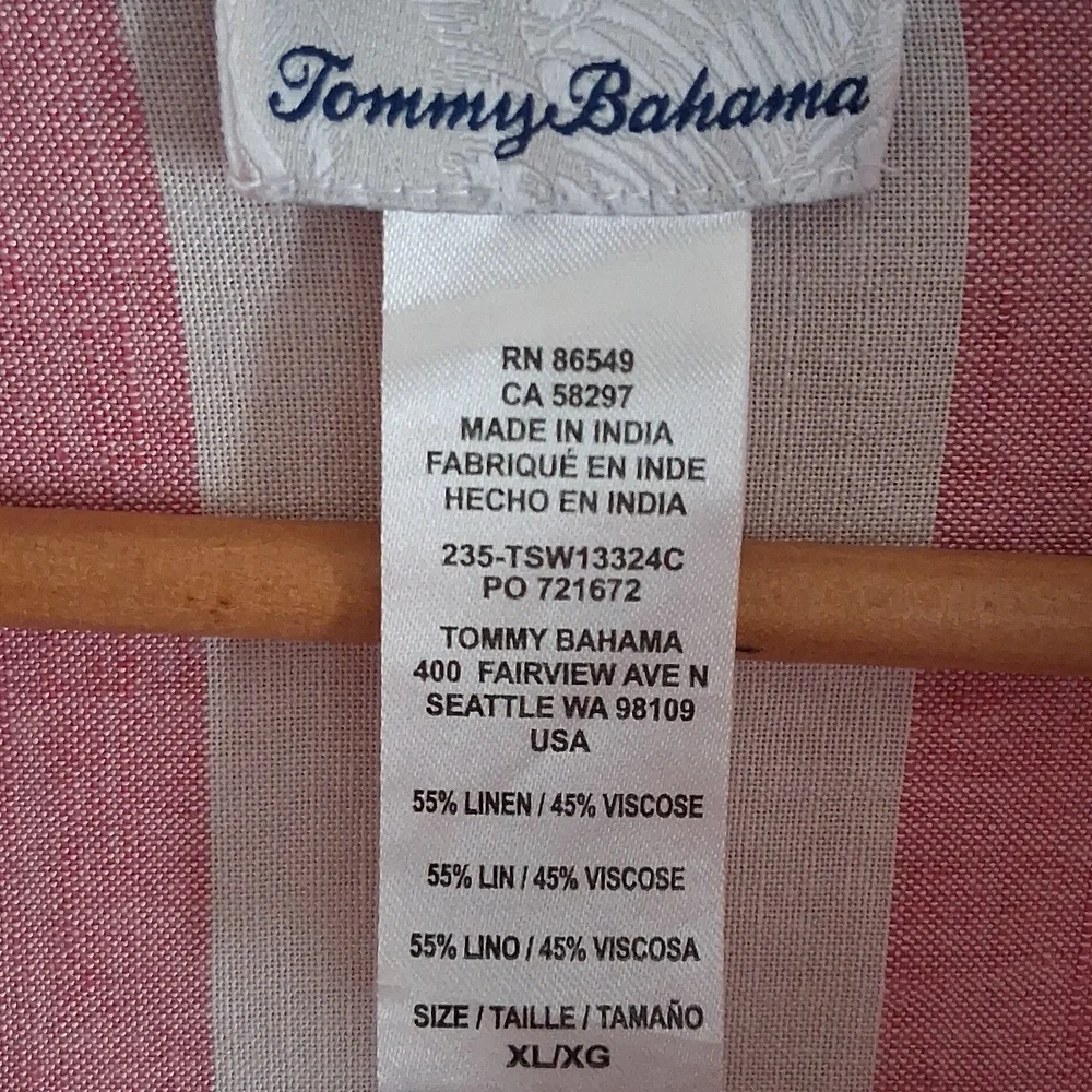 Tommy Bahama Pink White Stripe Linen Blend Preppy Boyfriend Shirt Dress Size XL - Picture 6 of 10